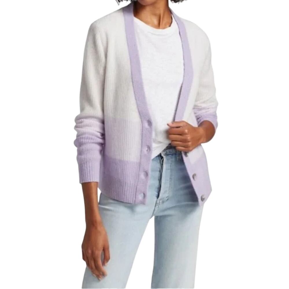 ATM Anthony Thomas Melillo Purple Cashmere Colorblock Cardigan Sweater